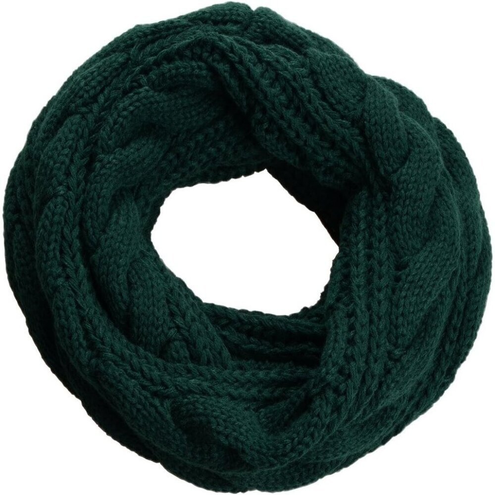 Women's Twist Dark Green Thick Ribbed Knit Winter Infinity Circle Loop Scarf